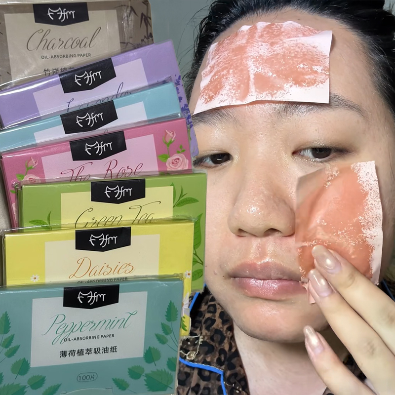 Face Oil - 100 ชิ้น/ชุด กระดาษซับน้ำมันสำหรับใบหน้าแบบพกพา แผ่นเช็ดหน้าแบบด้าน ควบคุมความมันบนใบหน้า อุปกรณ์ทำความสะอาดและซับน้ำมันสำหรับแต่งหน้า
